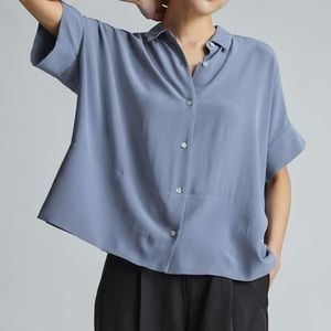 Everlane Clean Silk Short Sleeve Square Shirt Size 0 French Blue